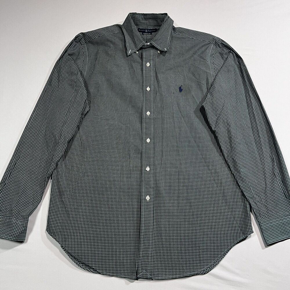 Ralph Lauren Classic Fit Shirt Men 16 34/35 Green Plaid Long Sleeve Button Down